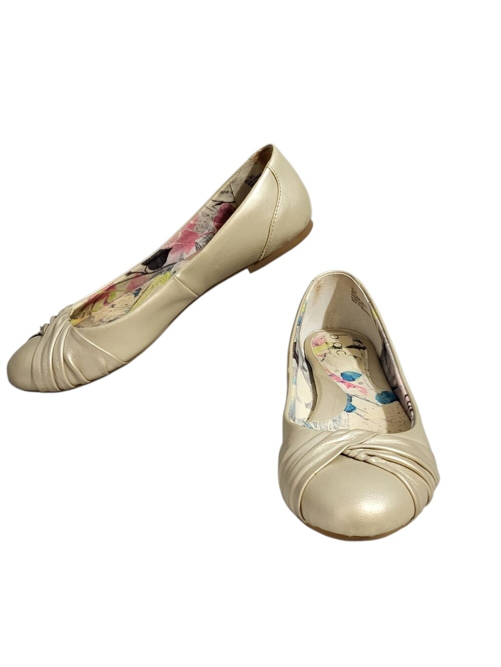 Boc Born Ballet Flats Shoes 9.5 Light Metallic Pleated Slip On Comfort Dressy
